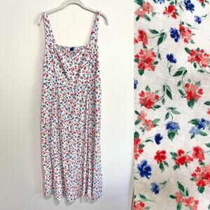 Old Navy Womens Linen Blend Floral Midi Dress XL White Americana Summer Boho
